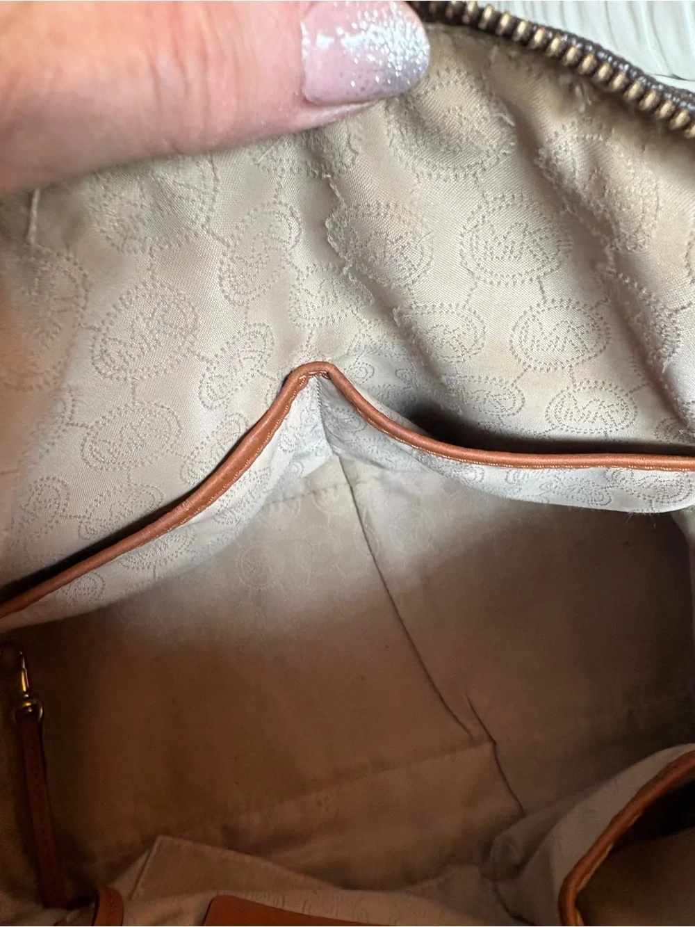 Michael Kors Brown Signature MK Monogram Satchel with Gold Hardware
